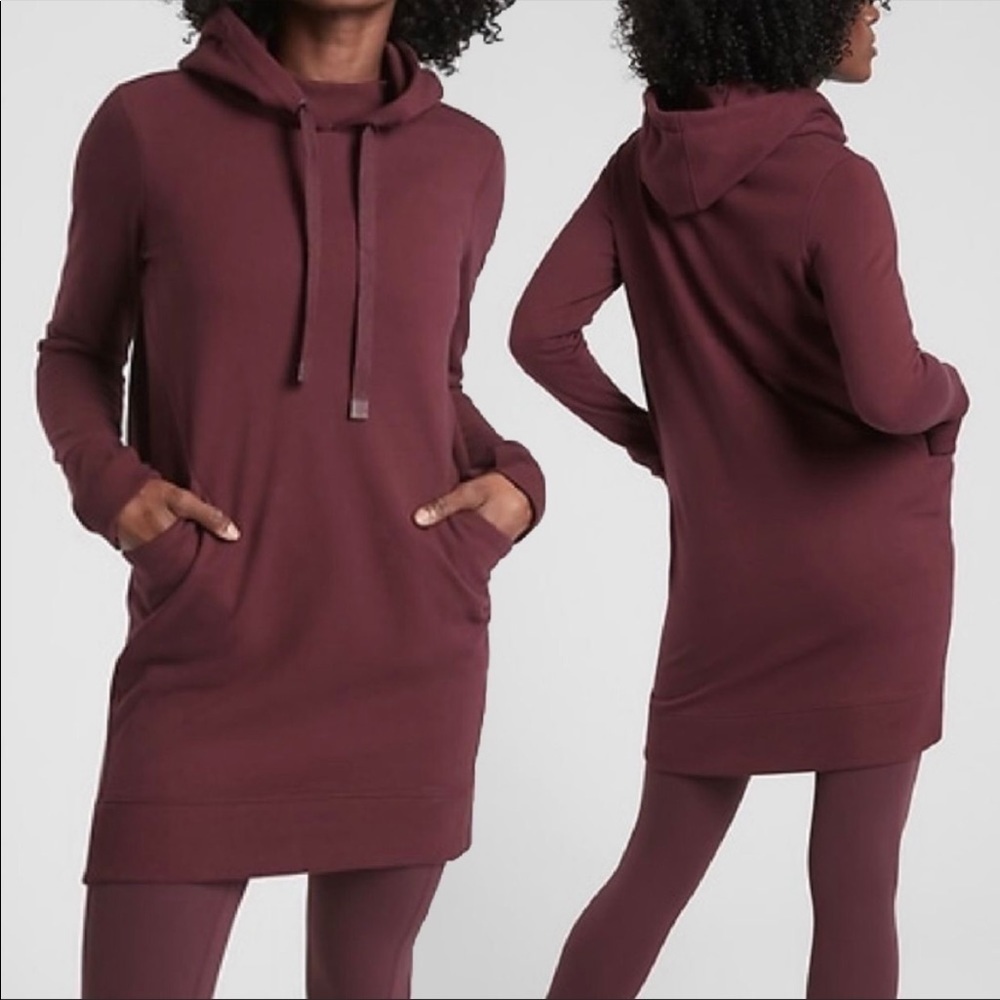 ATHLETA Triumph Hoodie Dress XS Burgundy